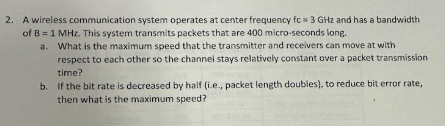 Solved A wireless communication system operates at center | Chegg.com