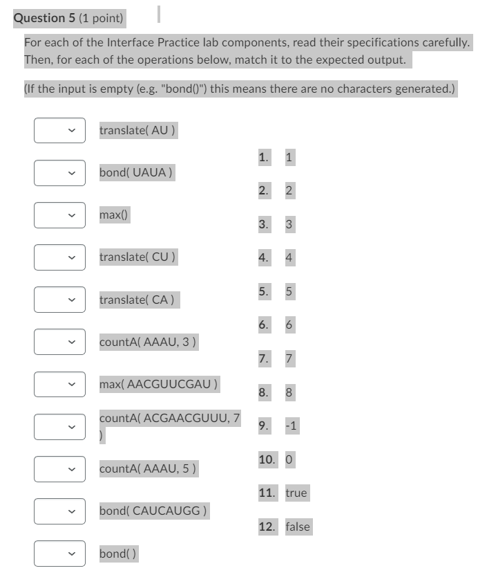 Solved FQuestion 5 (1 ﻿point)For each of the Interface | Chegg.com