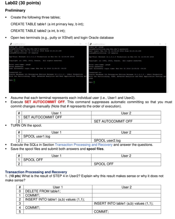 Solved Lab02 (30 points) Preliminary Create the following | Chegg.com