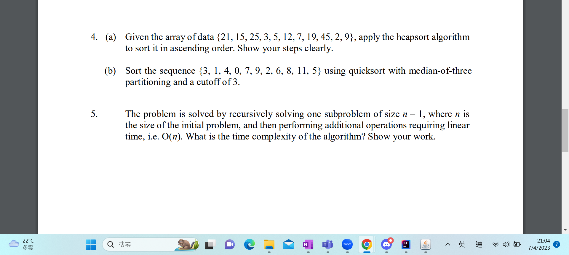 Solved 4. (a) Given The Array Of Data | Chegg.com