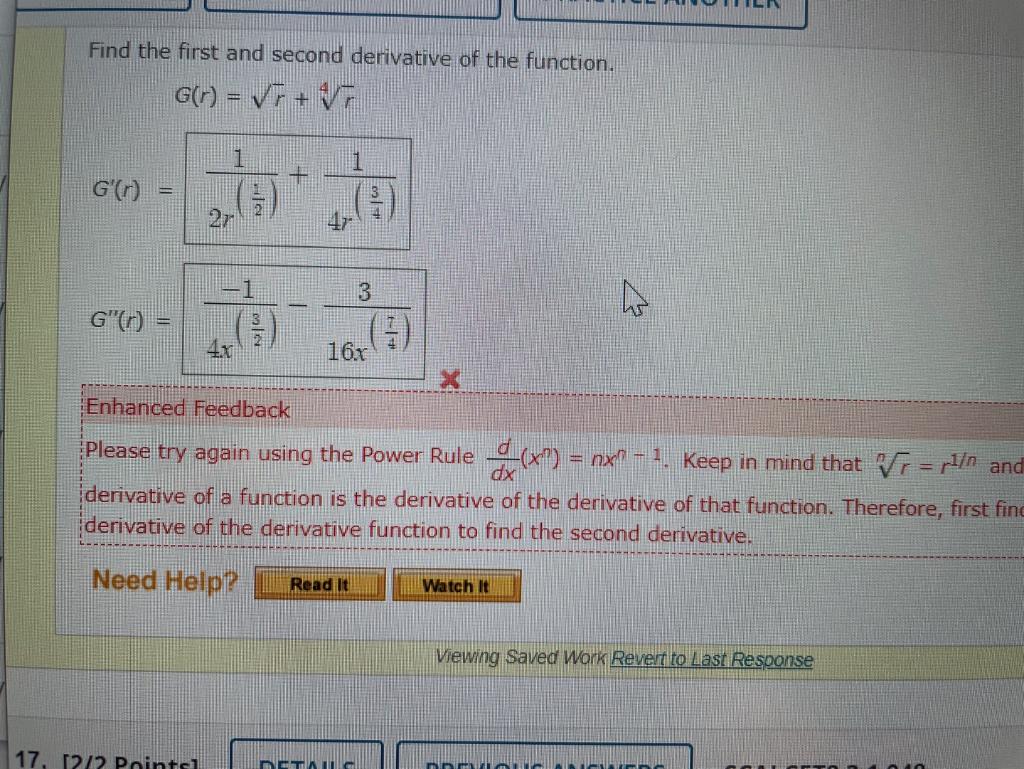 Solved Find The First And Second Derivative Of The Function Chegg