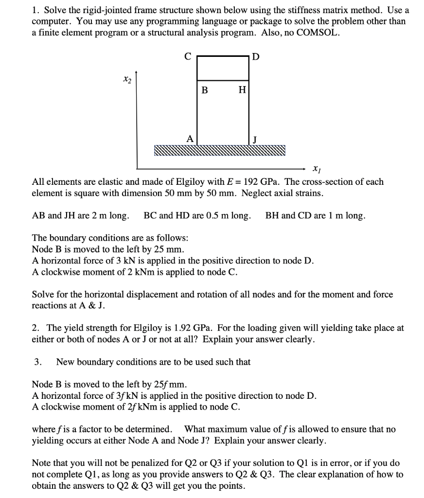 1 Solve The Rigid Jointed Frame Structure Shown