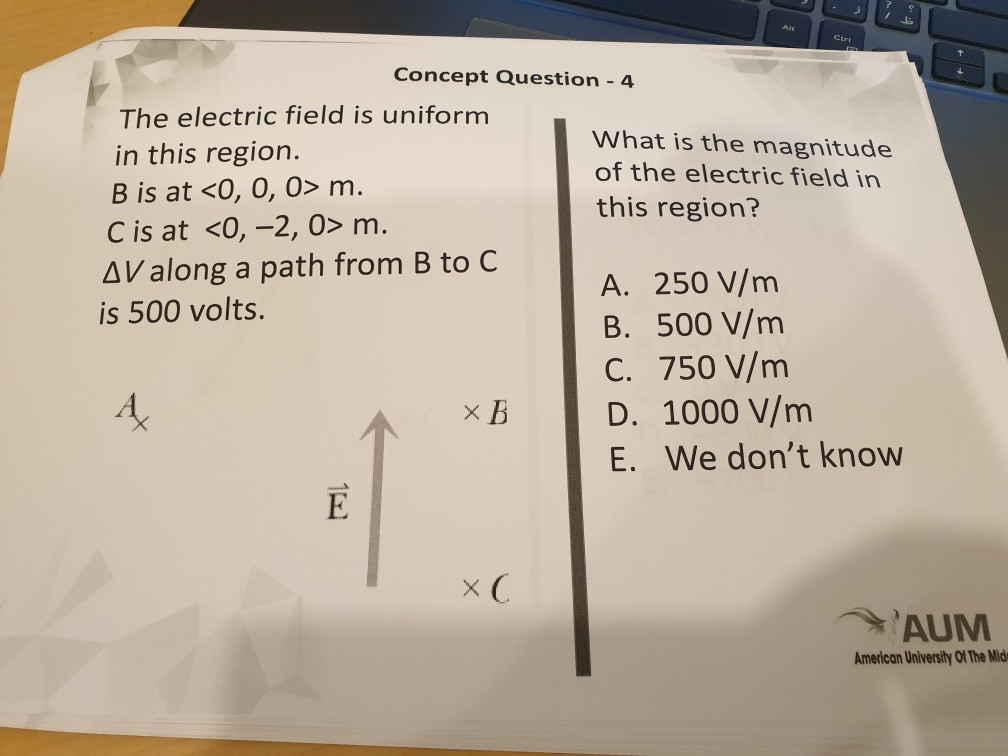 Solved G y Concept Question 2 The electric field is uniform | Chegg.com