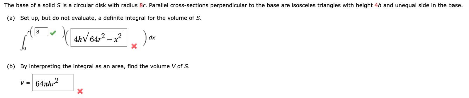 Solved The base of a solid S is a circular disk with radius | Chegg.com