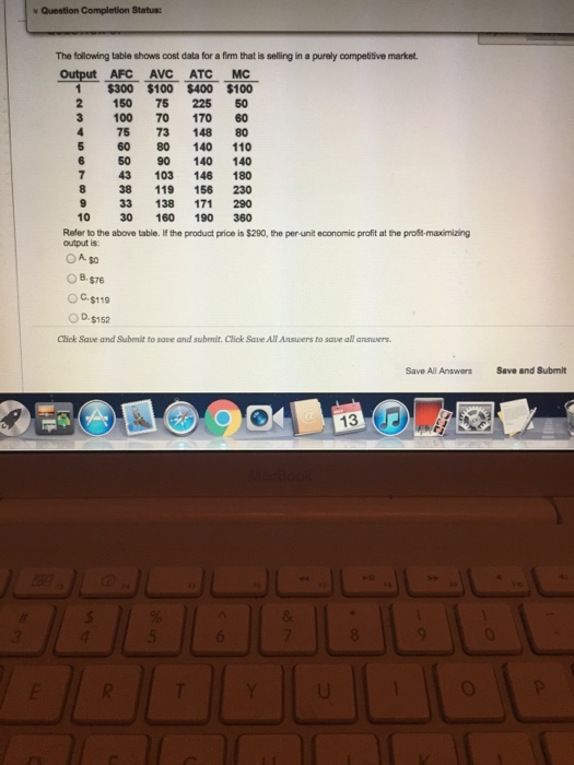 Solved The following table shows cost data for a firm that | Chegg.com