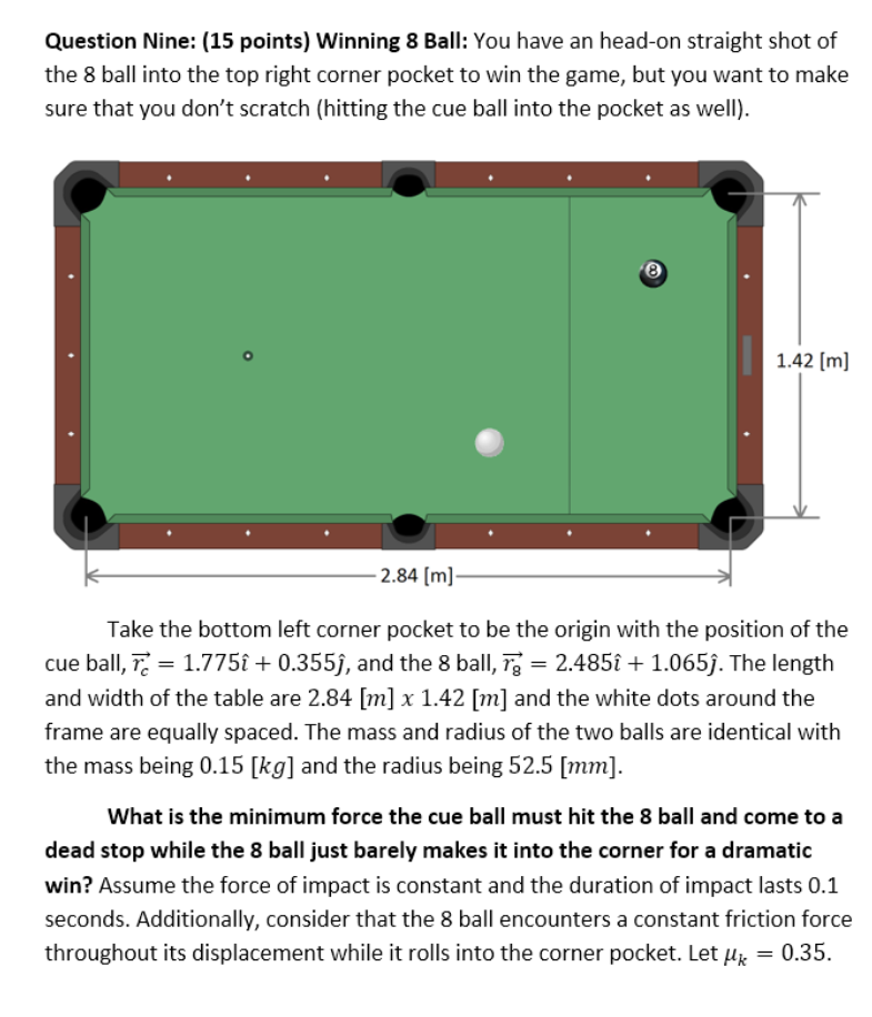 Solved Question Nine: (15 points) Winning 8 Ball: You have | Chegg.com