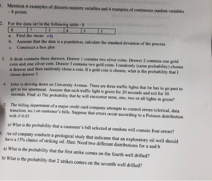 Solved 1 Mention 4 Examples Of Discrete Random Variables