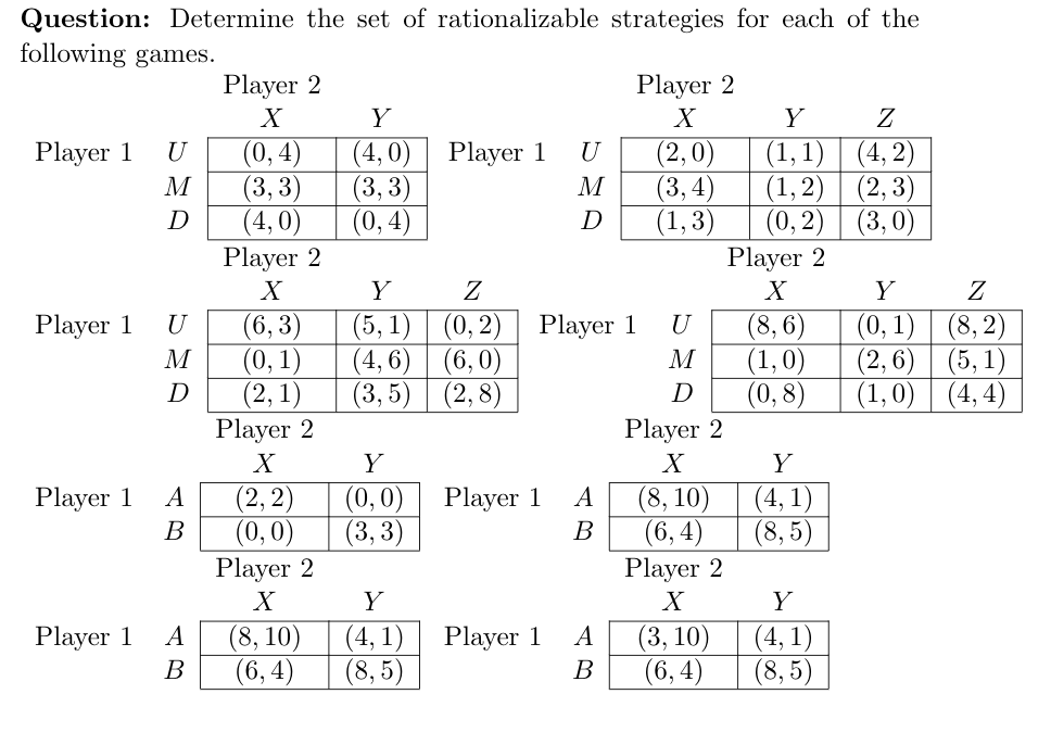 Solved Question Determine the set of rationalizable