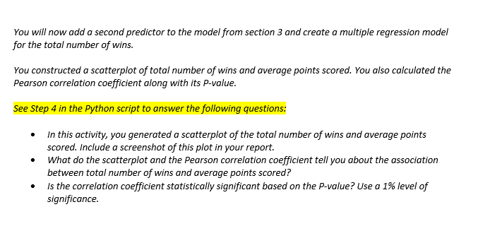 Solved Project Three: Simple Linear Regression and Multiple | Chegg.com