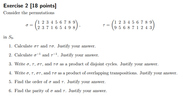 Solved Exercise 2 [18 points] Consider the permutations | Chegg.com