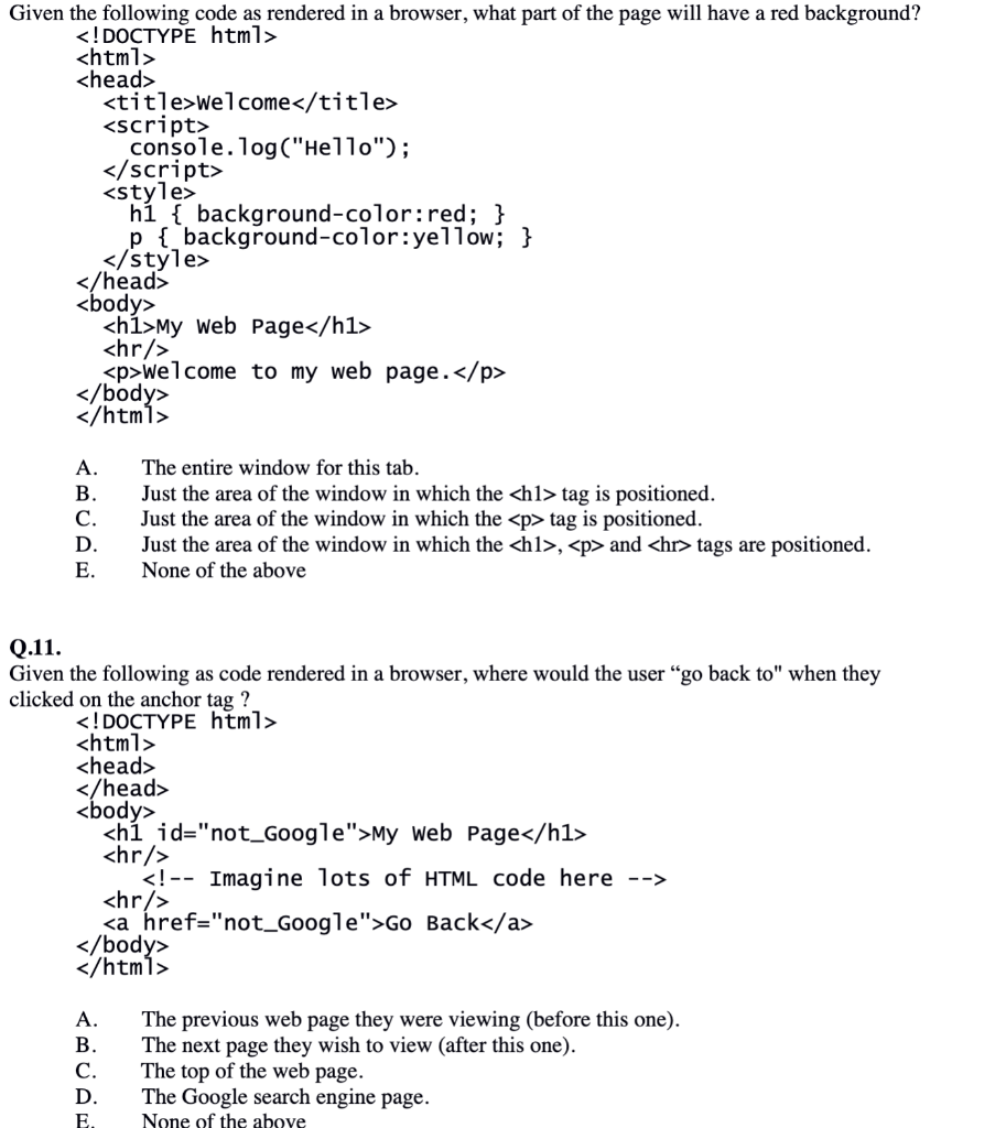 Solved Given the following code as rendered in a browser, | Chegg.com