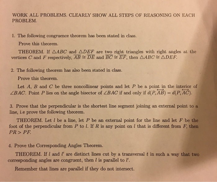 Solved WORK ALL PROBLEMS. CLEARLY SHOW ALL STEPS OF | Chegg.com