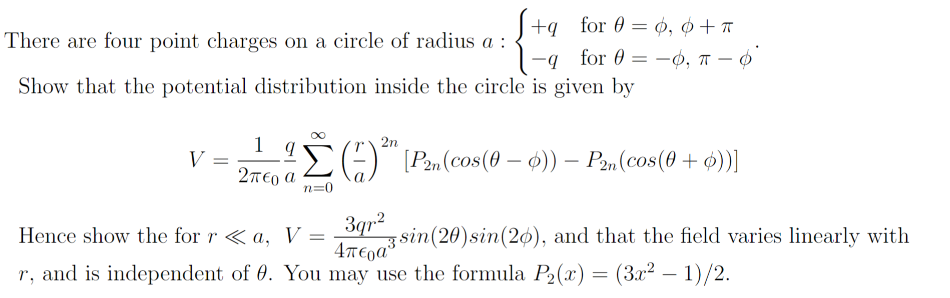 Solved There are four point charges on a circle of radius | Chegg.com