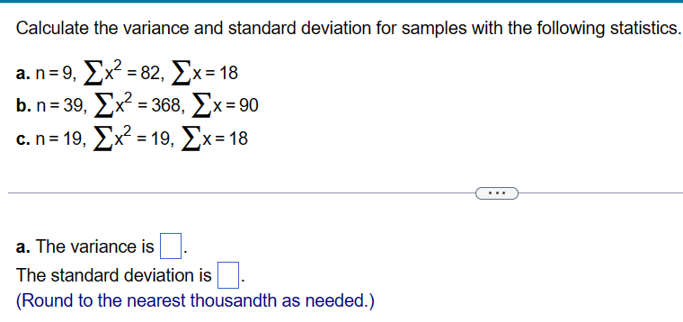 Solved Calculate the variance and standard deviation for | Chegg.com