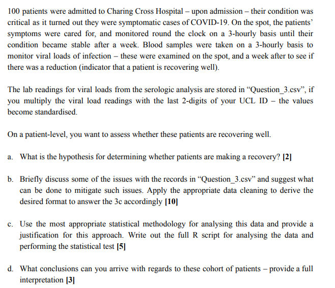 100 patients were admitted to Charing Cross Hospital | Chegg.com