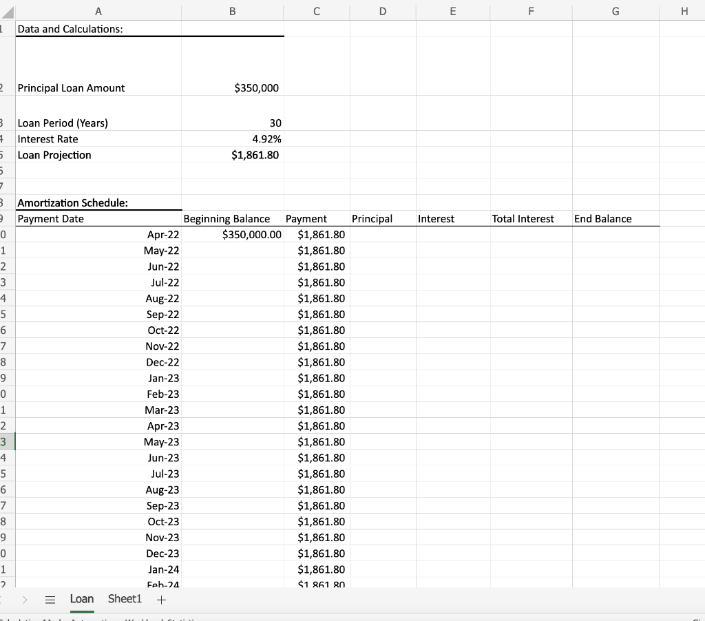 Solved i am building an amortization schedule in excel for a chegg