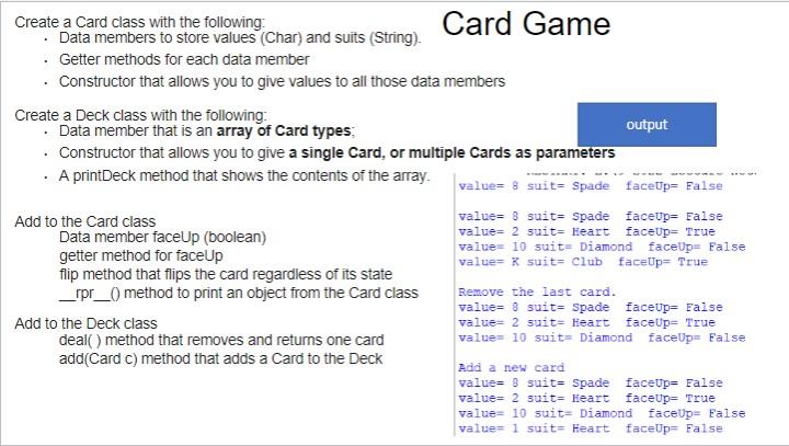 Solved use python to write a card game that allow people to | Chegg.com