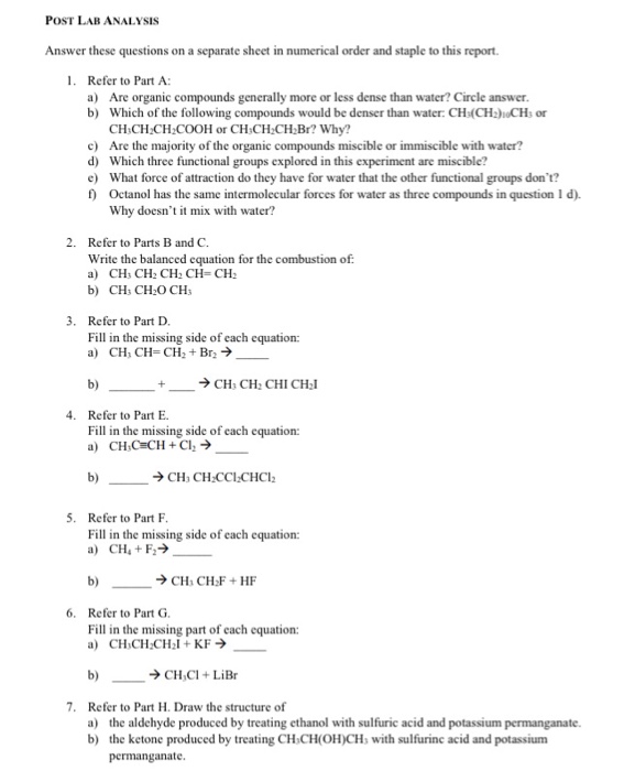 Solved POST LAB ANALYSIS Answer these questions on a | Chegg.com
