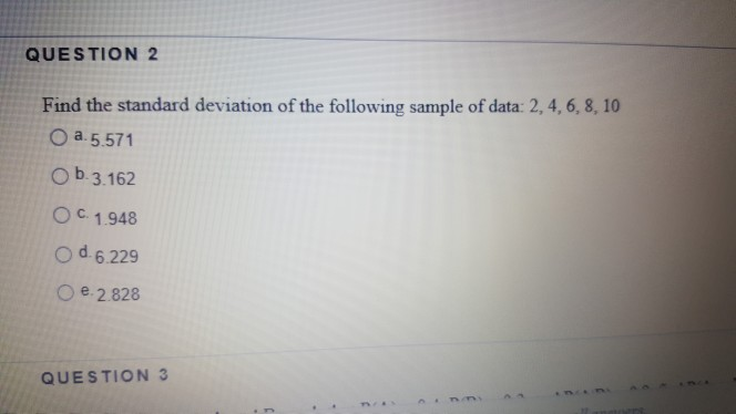 Solved QUESTION 2 Find the standard deviation of the | Chegg.com