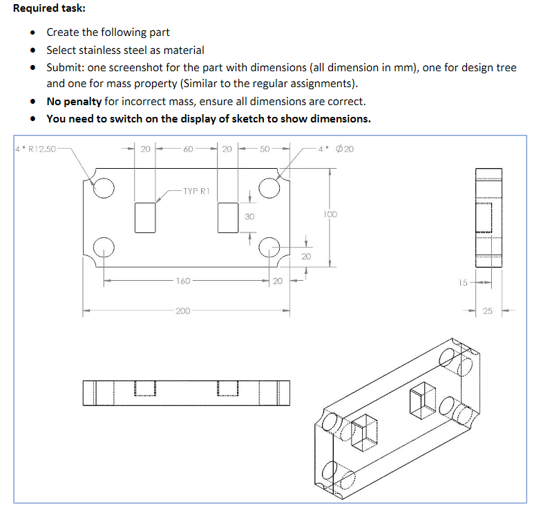 Solved Required task: • Create the following part • Select