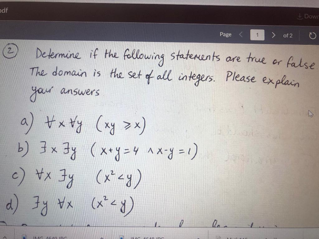 Solved (2) Determine if the following statements are true or | Chegg.com