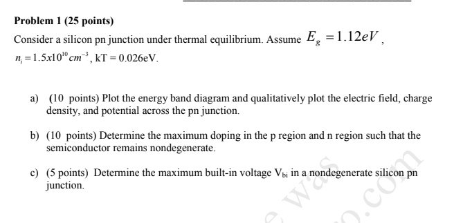 Solved Problem 1 (25 points) Consider a silicon pn junction | Chegg.com