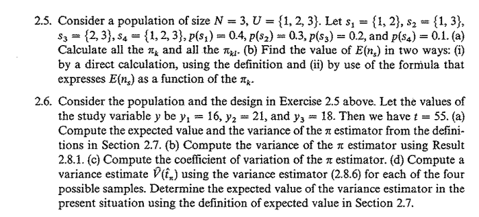 2.5. Consider a population of size N = 3, U = {1, 2, | Chegg.com