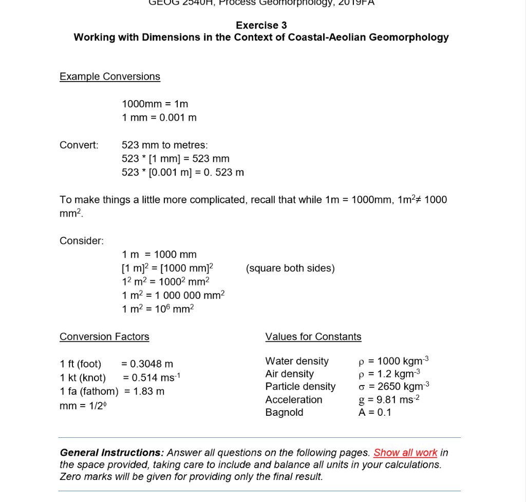 Solved 2540h Process Geomorphology 201 Exercise 3 Worki