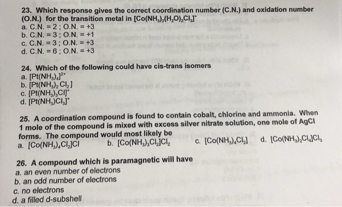 Solved 23. Which response gives the correct coordination | Chegg.com