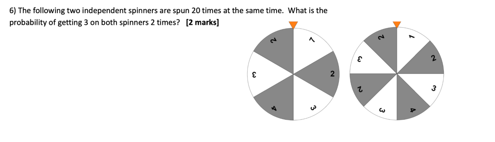 Solved 6) The following two independent spinners are spun 20 | Chegg.com