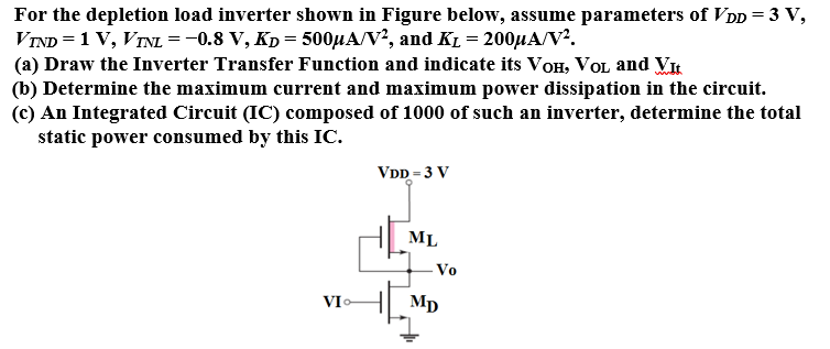 Solved For the depletion load inverter shown in Figure | Chegg.com