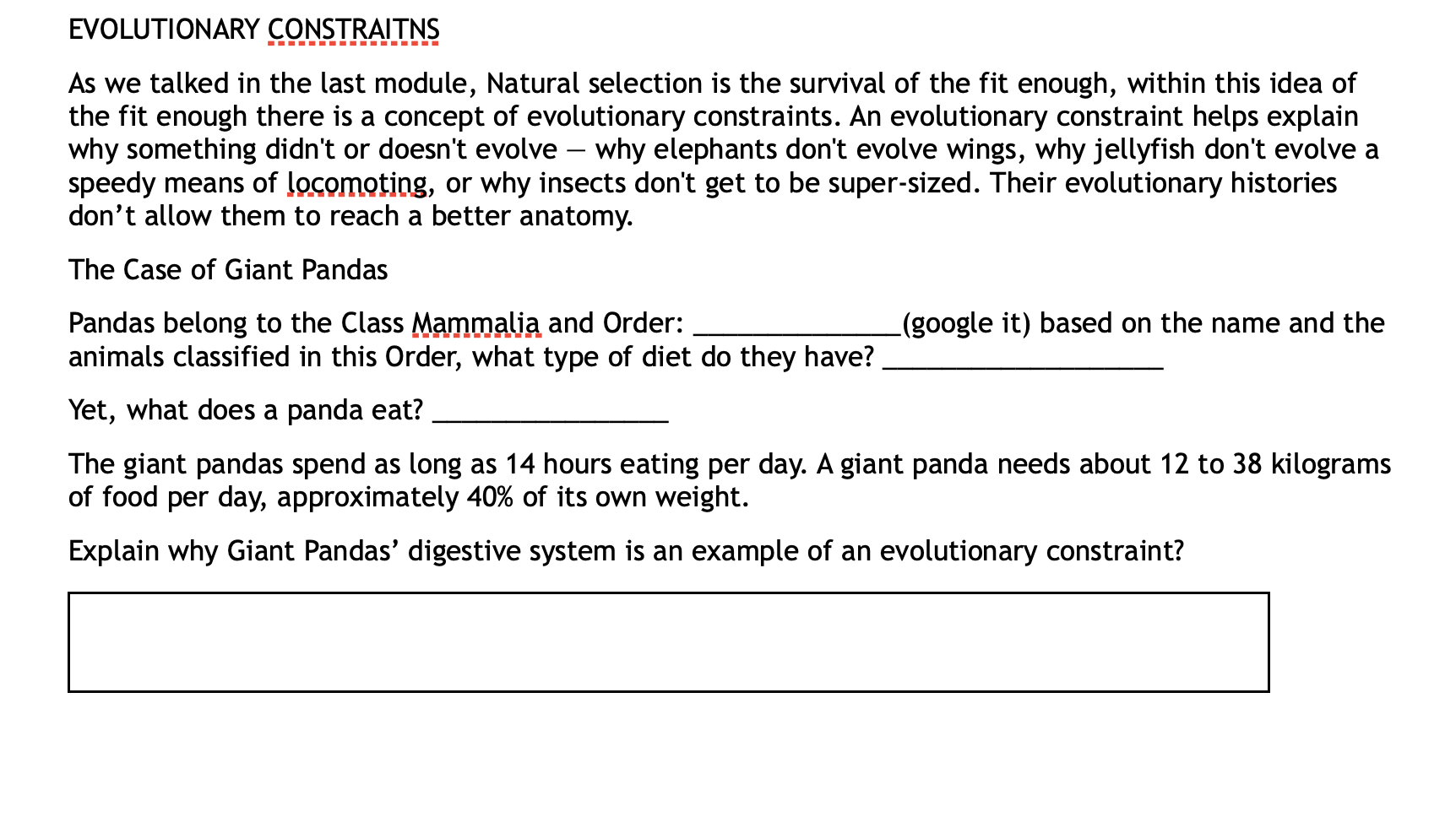 Solved EVOLUTIONARY CONSTRAITNS As we talked in the last | Chegg.com