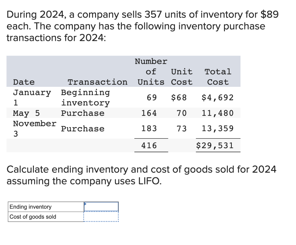 Solved During 2024 A Company Sells 357 Units Of Inventory Chegg Com   PhpuezC56