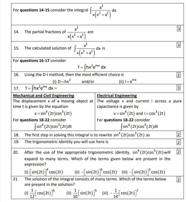 Solved For questions 14-15 consider the integral " dx x(x² | Chegg.com