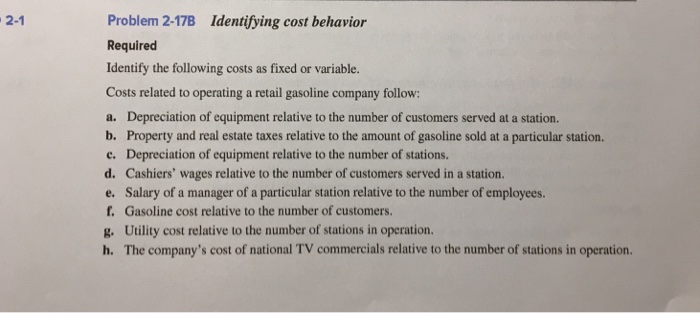 Solved Problem 2-17B Identifying cost behavior Required | Chegg.com
