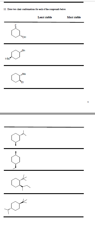 Solved 12. Draw two chair conformations for each of the | Chegg.com