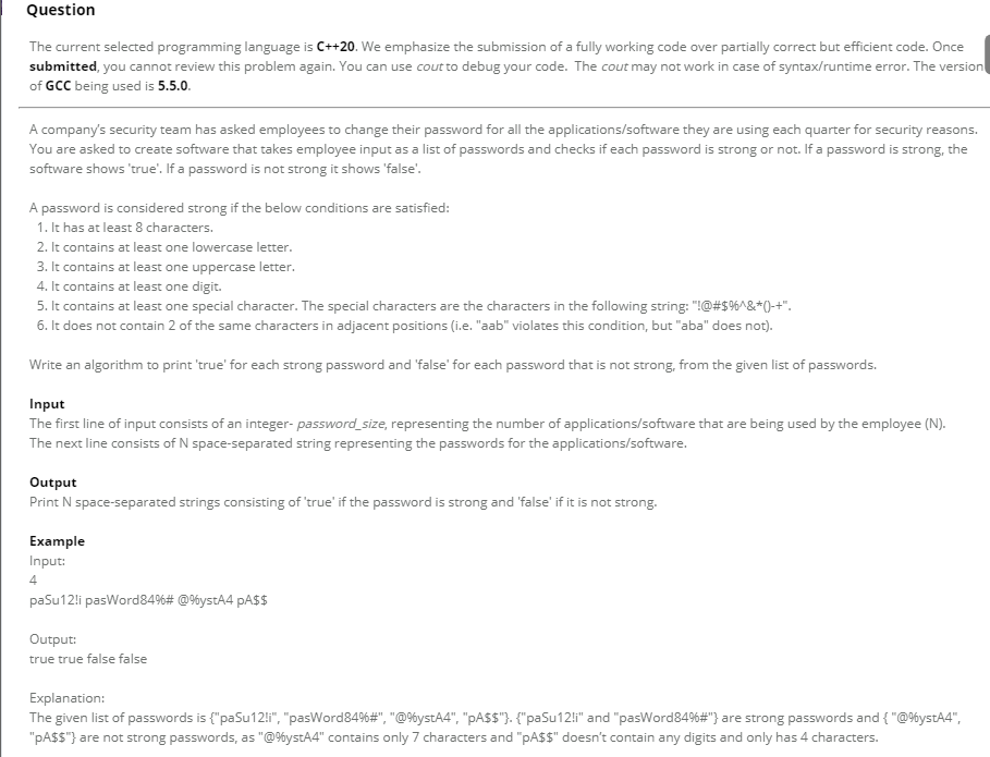 Solved The current selected programming language is C++20. | Chegg.com