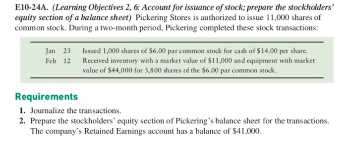 Solved E10-24A. (Learning Objectives 2, 6: Account for | Chegg.com