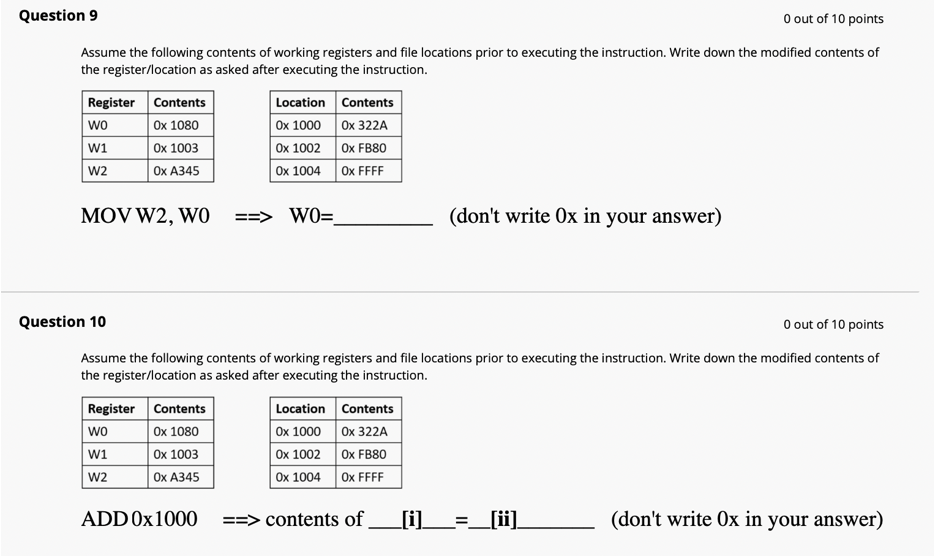 Solved Question 1 O out of 10 points Assume the following | Chegg.com