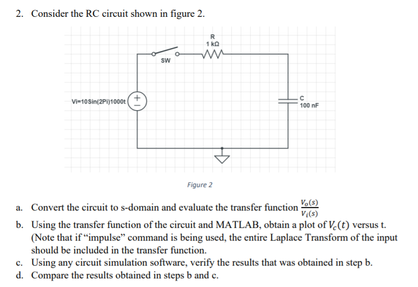 Solved 2. Consider the RC circuit shown in figure 2. R 1 ΚΩ | Chegg.com