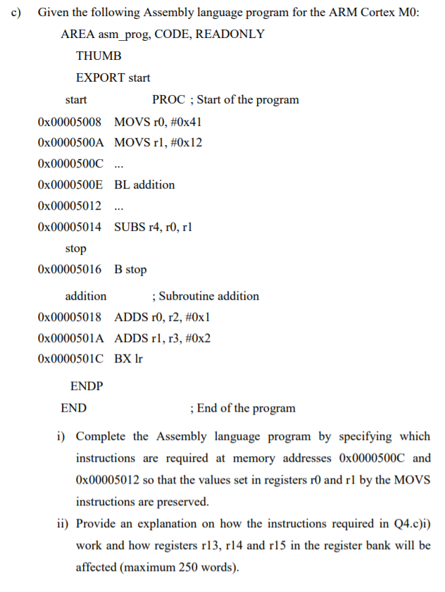 Solved c Given the following Assembly language program for