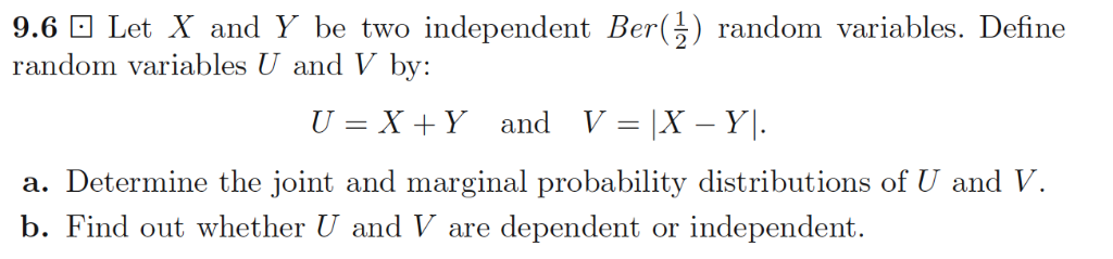 Solved 10.3 Let U and V be the two random variables from | Chegg.com