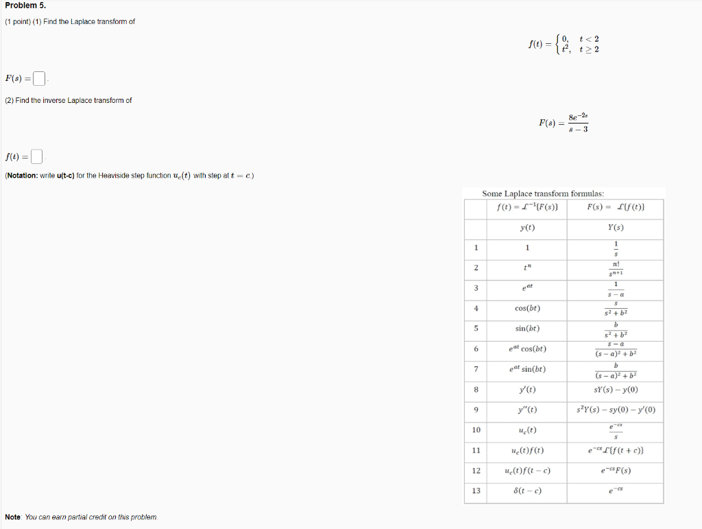 Solved Problem 5. (1 Point) (1) Find The Laplace Transform | Chegg.com