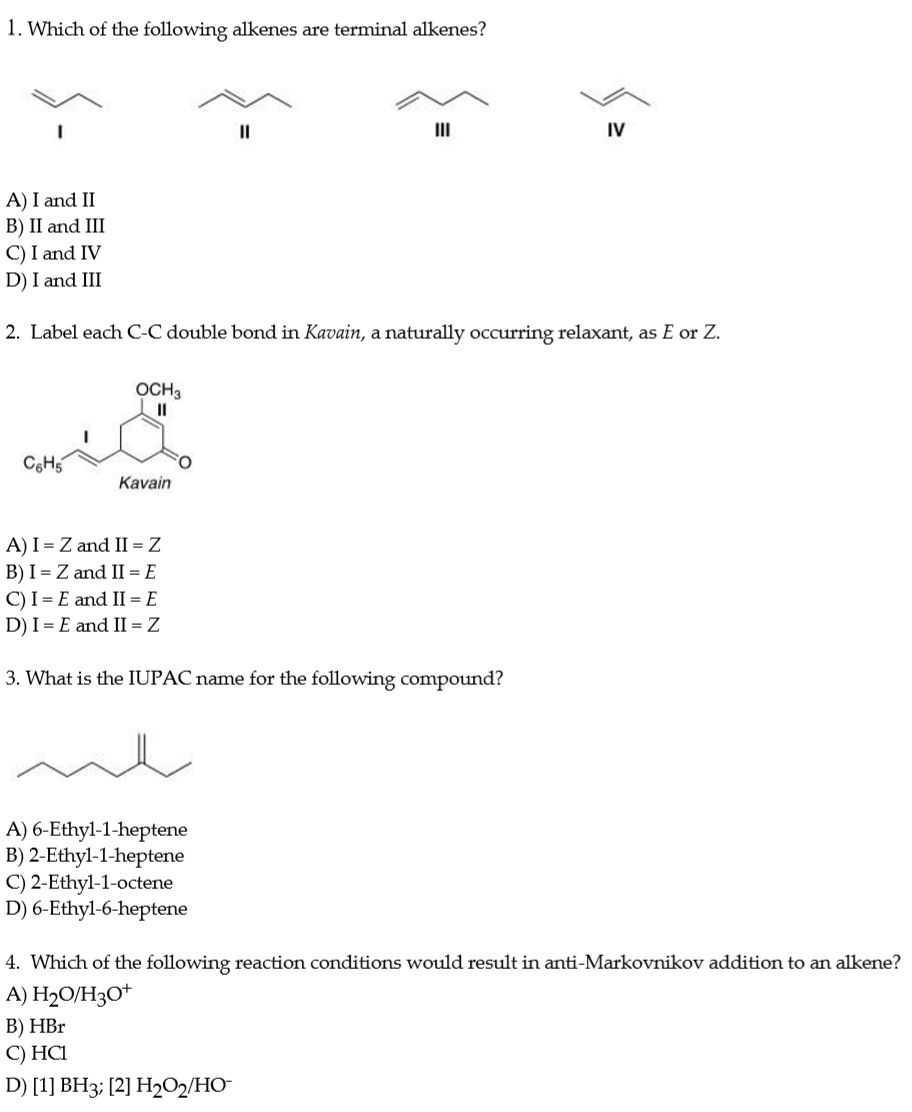 Solved 1. Which of the following alkenes are terminal | Chegg.com