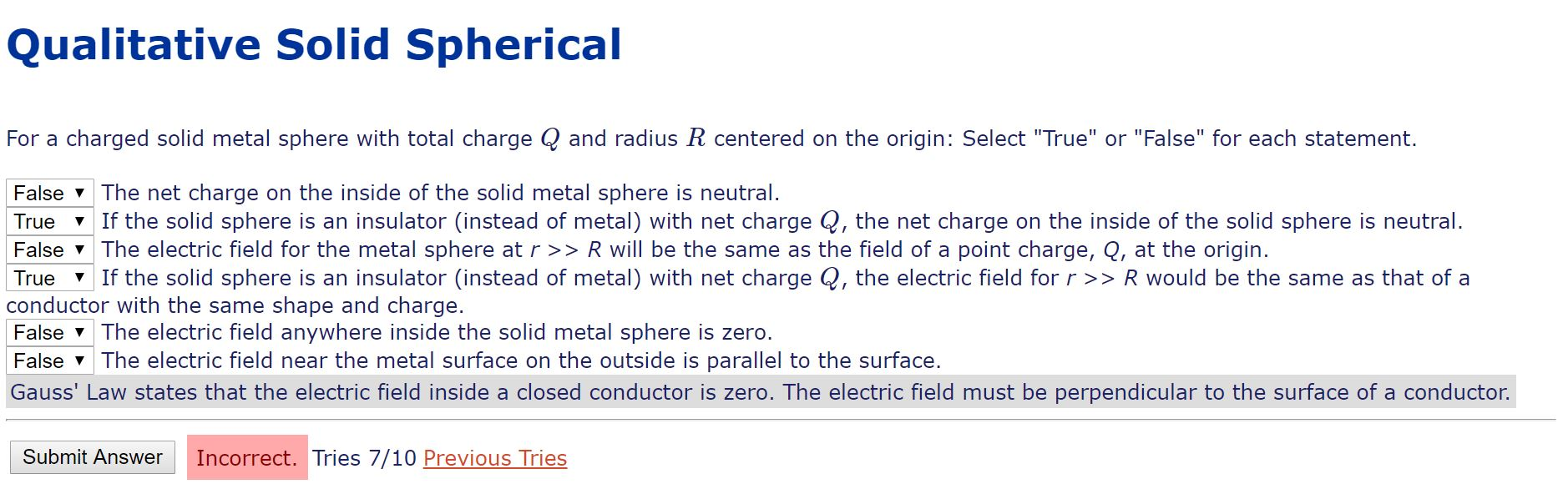 Solved Qualitative Solid Spherical For a charged solid metal
