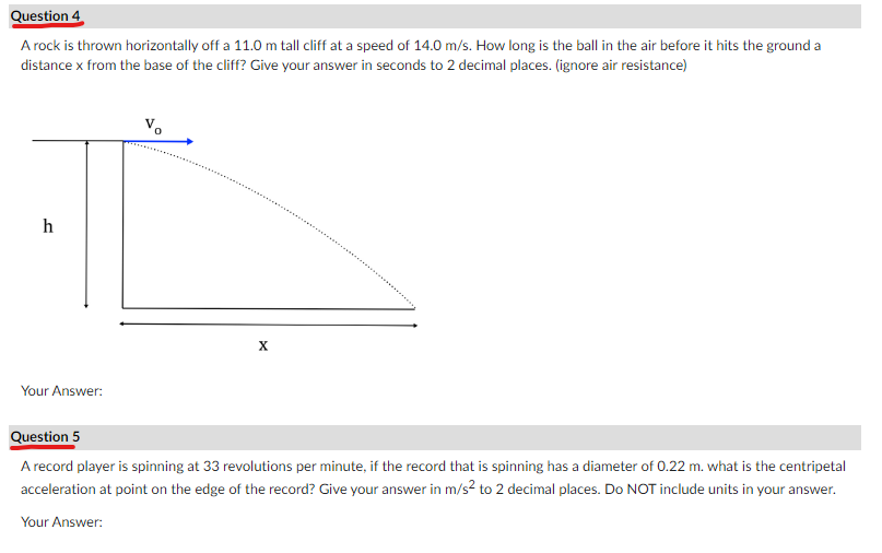 Solved A rock is thrown horizontally off a 11.0 m tall cliff