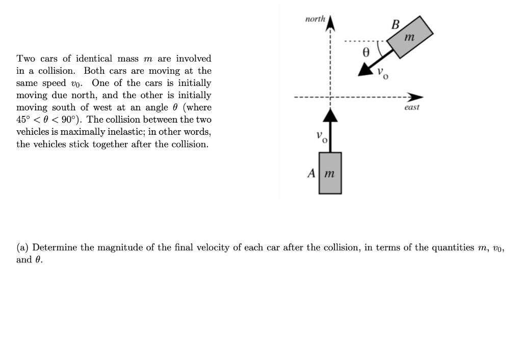 Solved north В. m Ꮎ V Two cars of identical mass m are | Chegg.com