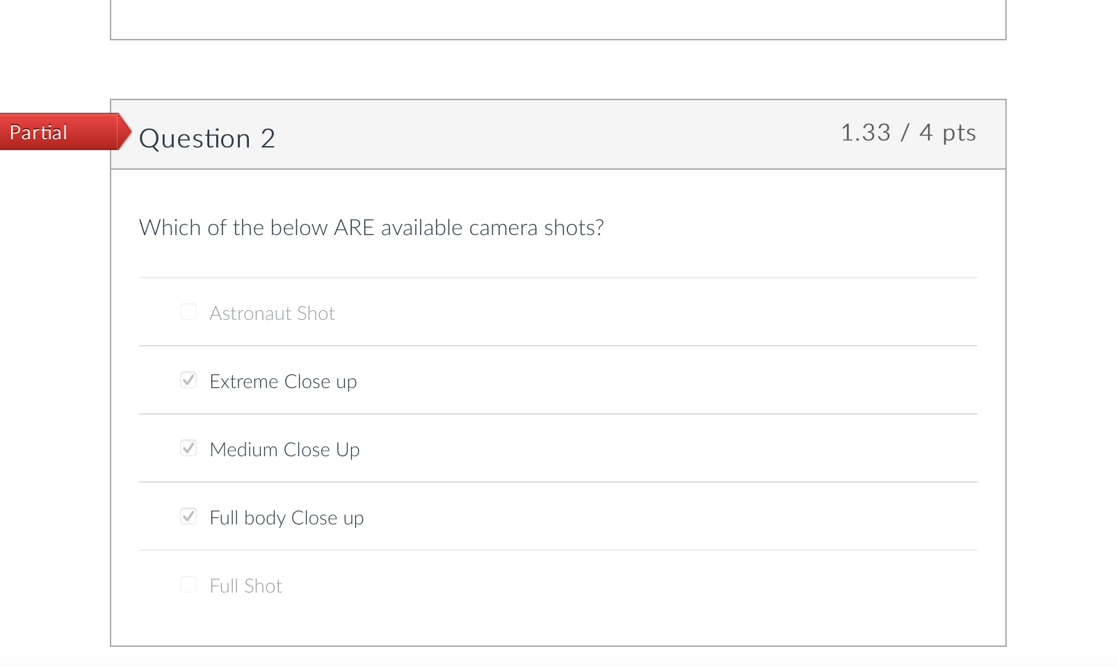 Solved Which of the below ARE available camera shots? | Chegg.com