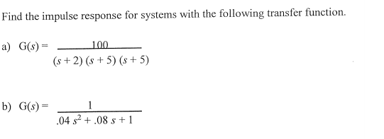 Solved Find the impulse response for systems with the | Chegg.com
