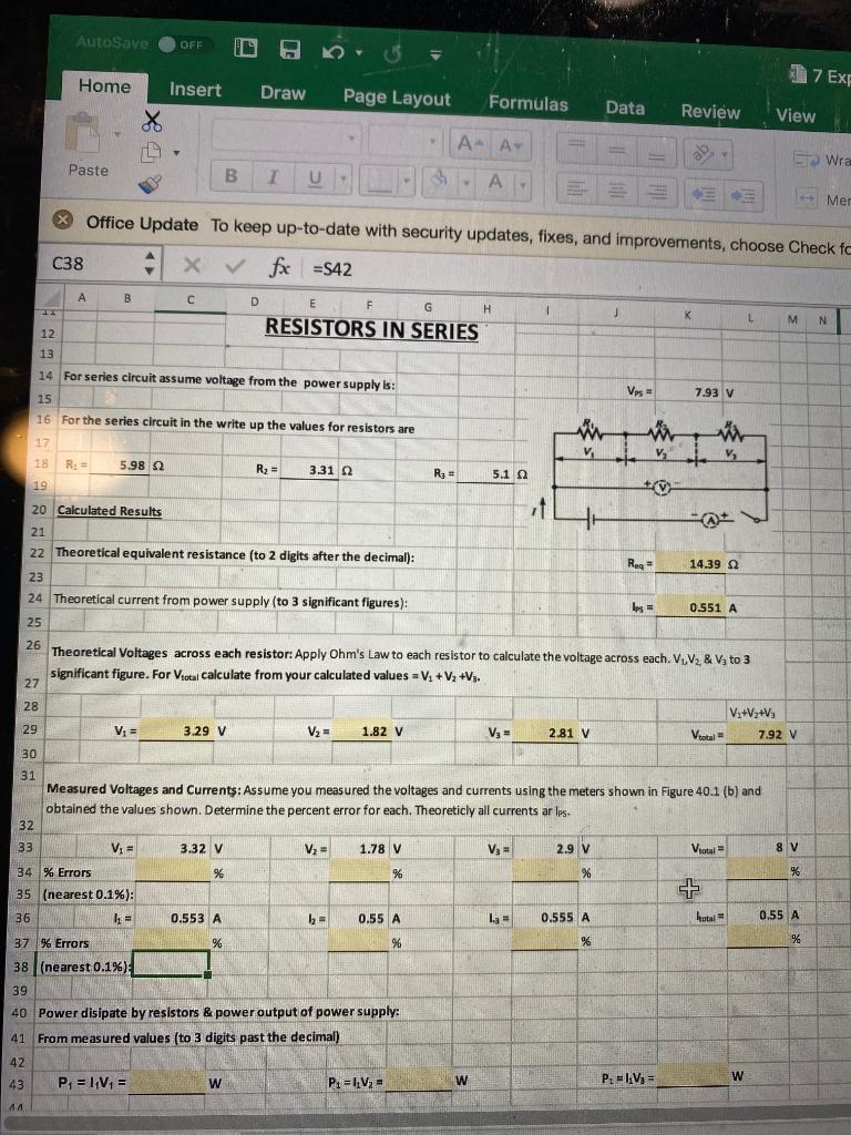 Solved AutoSave OFF 7 EXF Draw Home Insert X Page Layout | Chegg.com